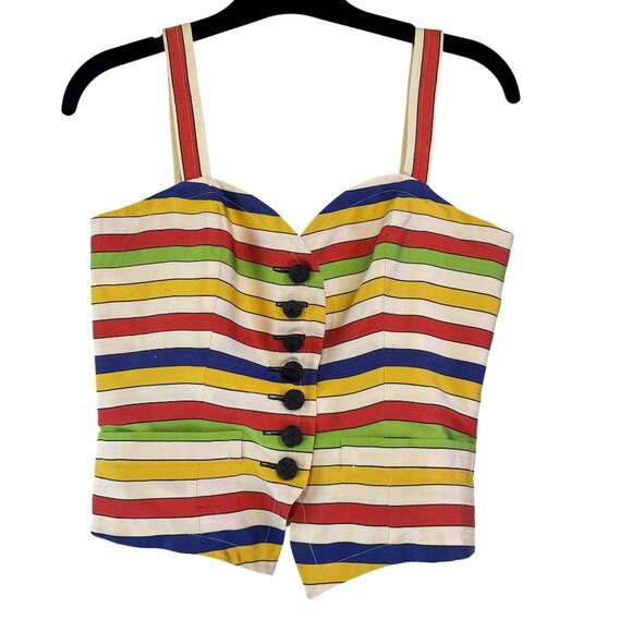 Yves Saint Laurent Tops - NWOT Vintage Yves Saint Laurent 100% Silk Button Up Multicolor Peplum Top SizeXS